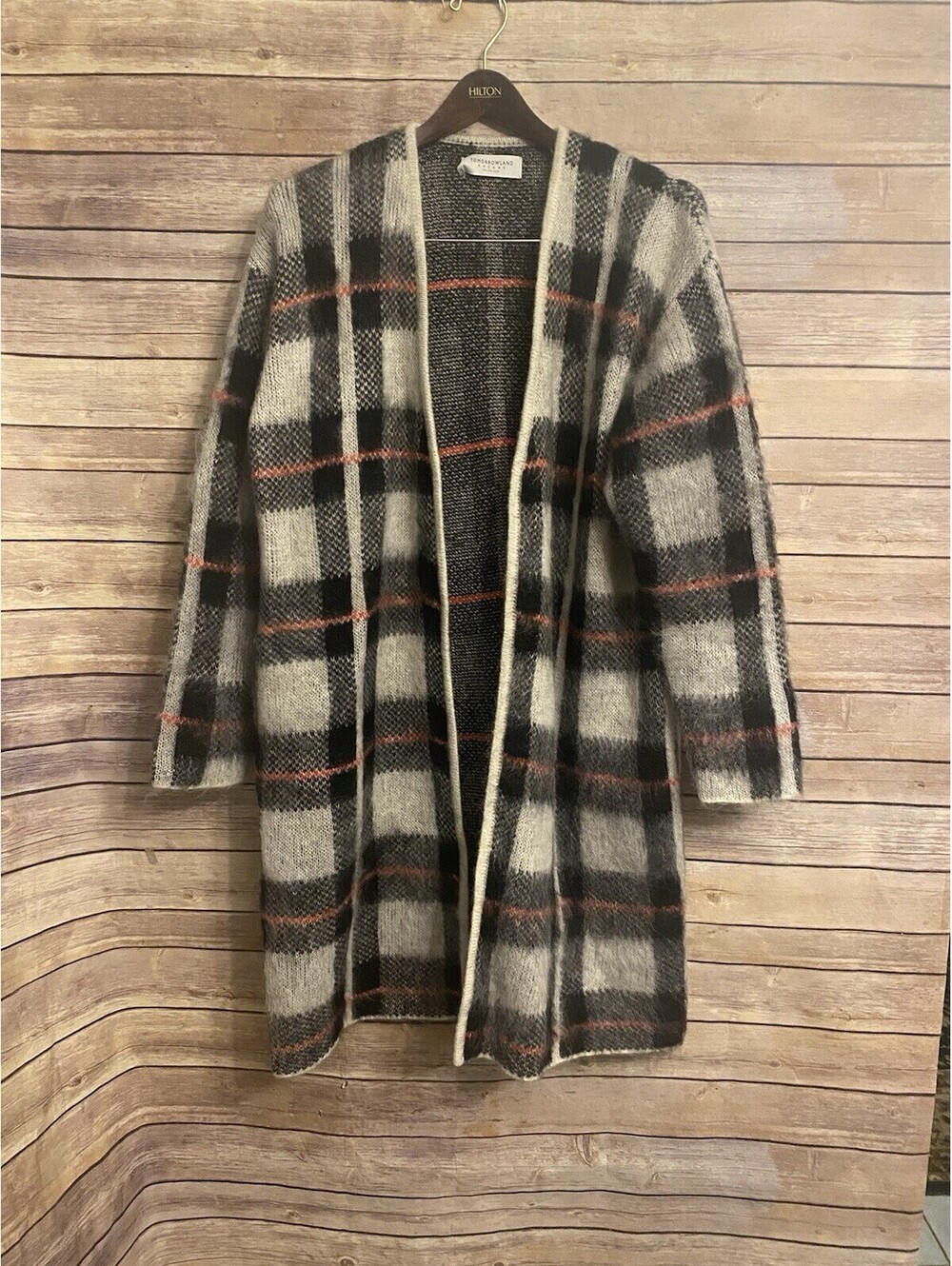 Tomorrowland Tricot Giant Plaid Sweater Duster Mohair Blend Tag Removed Large